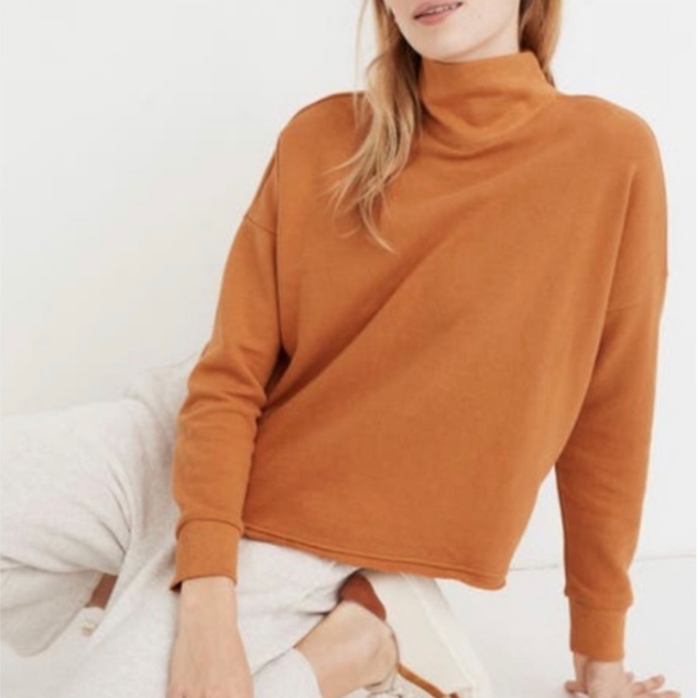 Madewell Mock Neck Hemp & Cotton Sweatshirt in Fresh Cider - Size Small